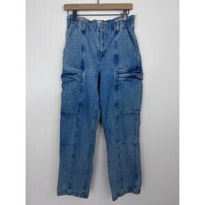 RSQ Wide Leg Cargo Jeans Size 30 Utility Pockets Elastic Waist